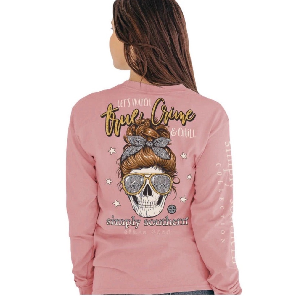 True Crime Simply Southern Pink Graphic Long Sleeve Shirt